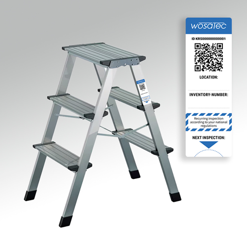 Arbeitsmittelprüfung Tritte | Kennzeichnung mit dem wosatec QR-Code Etikett Arbeitsmittelprüfung Tritte | Kennzeichnung mit dem wosatec QR-Code Etikett